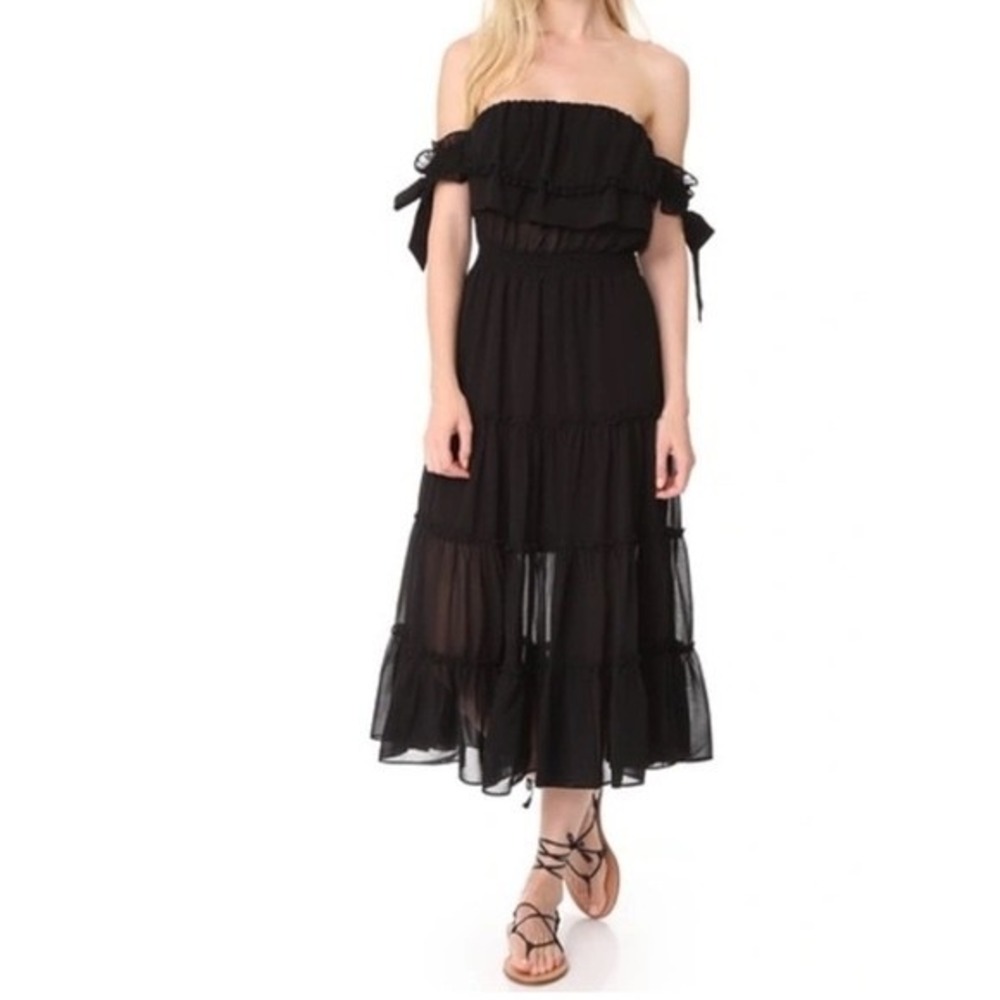 Misa Los Angeles Micaela Womens Off-The-Shoulder Midi Dress Size Large Black